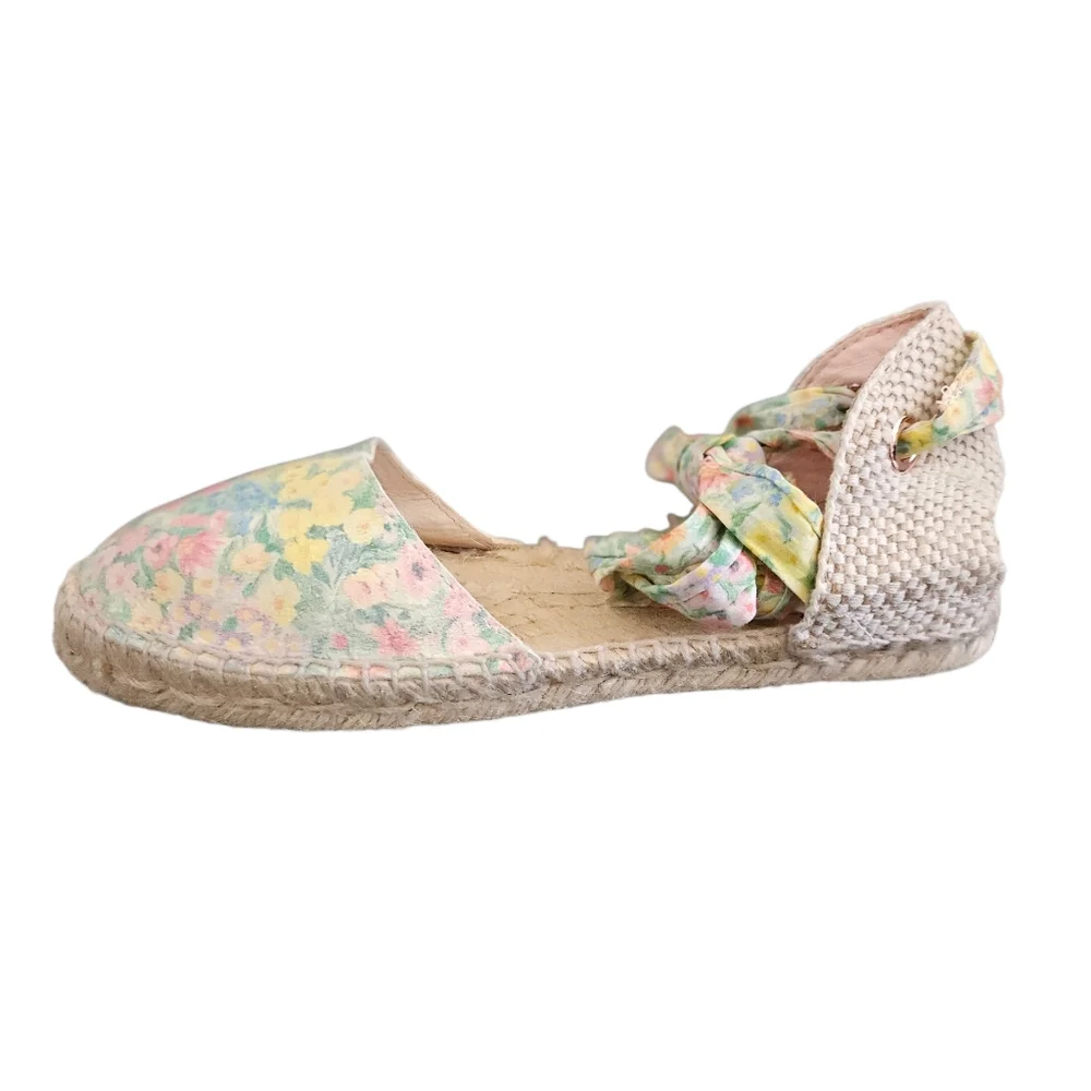 LoveShackFancy x Manebi Floral Suede Espadrille Flats with Ankle Tie Size 38 (7)